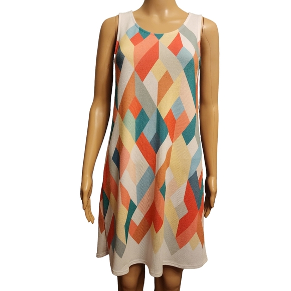 Retro 60s Style Colorful Geo Sleeveless Knit Sweater Dress Size S - Picture 1 of 9